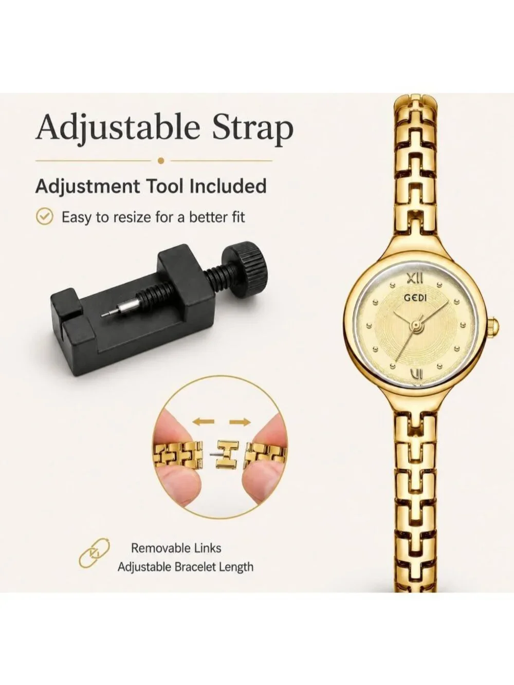 Women’s Gold Dainty Bracelet Quartz in Small Round Dial Alloy Band Wrist Watch